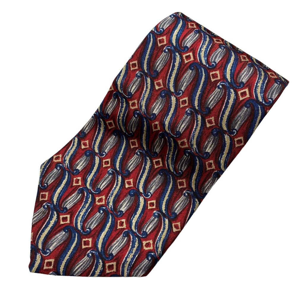 Liberty of London Tie Men's Necktie Italian Silk Geometric Maroon Short